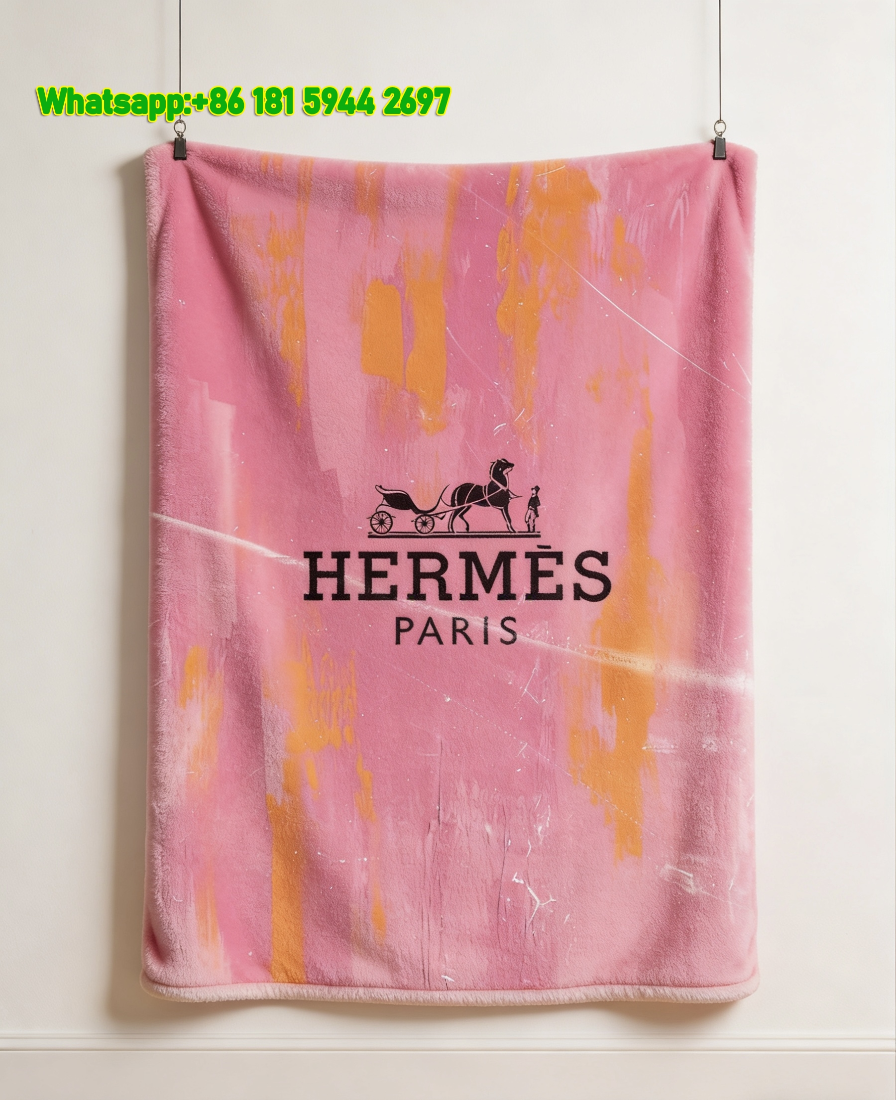 Hermès Hot Pink Logo Brushstroke Flannel Throw Blanket IMG_5060